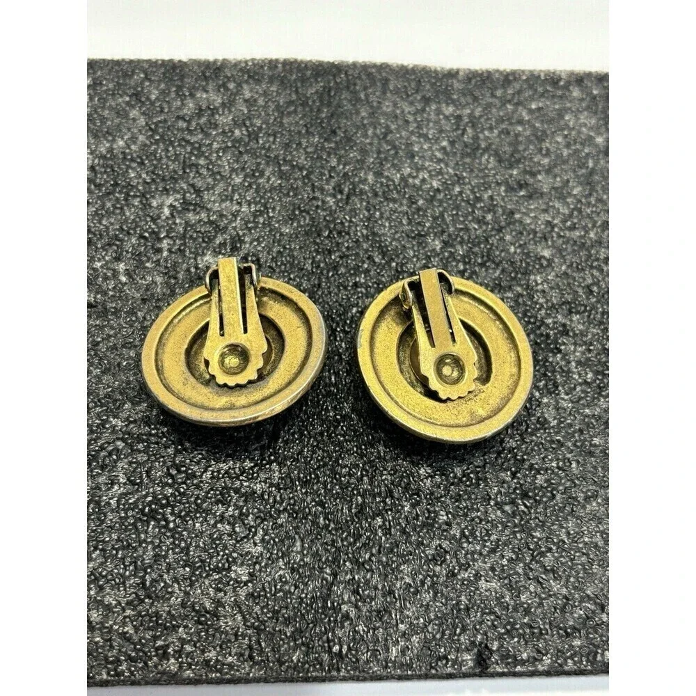 VTG ROUND GOLD TONE FAUX BAROQUE PEARL CLIP EARRINGS ETRUSCAN Art FLORENZA